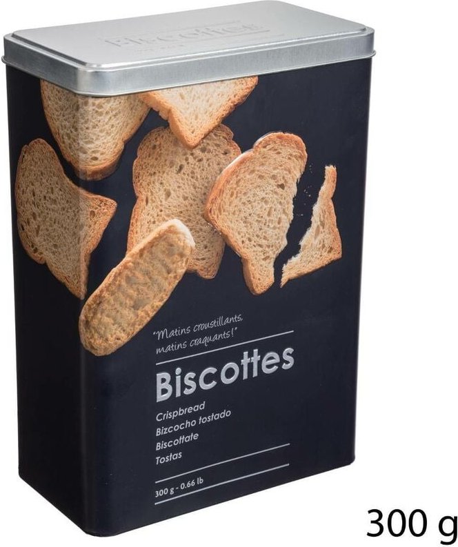 5five Simply Smart - Eisenbehälter für Zwieback mit Relief Schwarz 300g 18x10x h24,5 cm