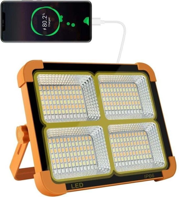 100 W wiederaufladbarer LED-Strahler, 10.000 lm, tragbare Laterne mit Solarpanel und 16.500 mAh Akku für Camping, Bauste...