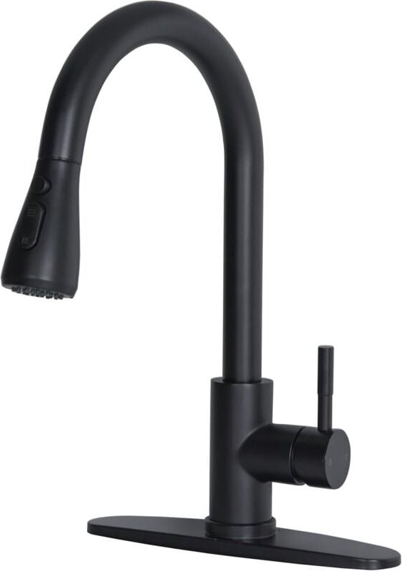 Schwarze Küchenarmatur – Küchenarmatur mit Ausziehbrause, geeignet für Küchenspülen – Edelstahlarmatur mit passendem Gri...