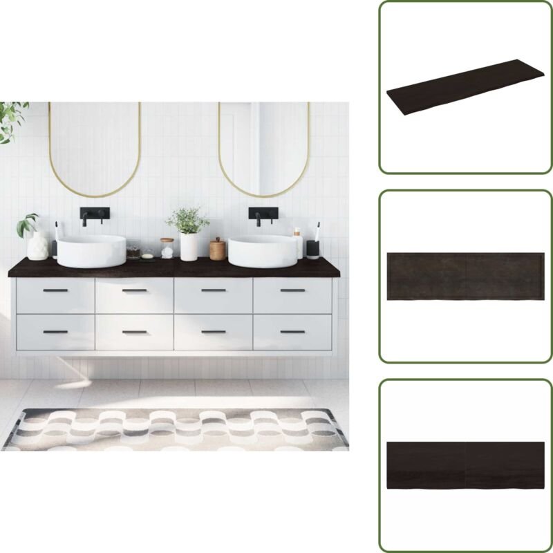 The Living Store Waschtischplatte Dunkelbraun 200x60x(2-4)cm Massivholz - Holz Tischplatte