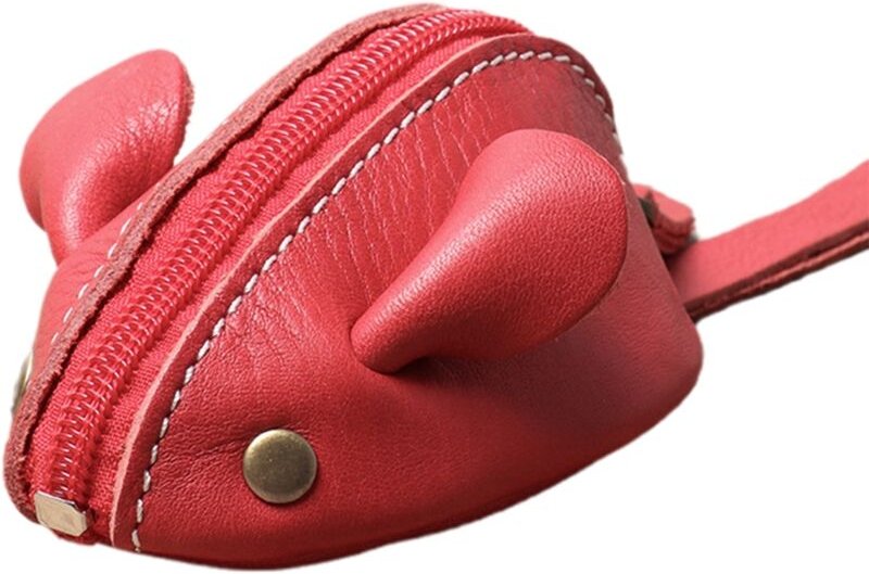 Vintage Mini Münzbörse Kleine Geldbörse Herren Damen Süße Maus Aufbewahrungstasche Reißverschlusstasche Rot