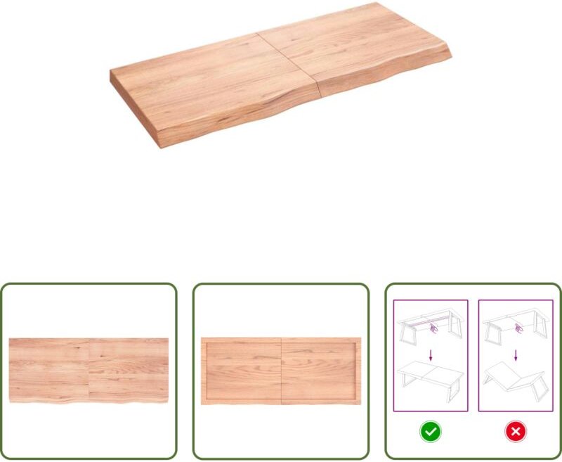 vidaXL Massivholz - Tischplatte Hellbraun 120x50x(2-6)cm Massivholz Eiche Behandelt