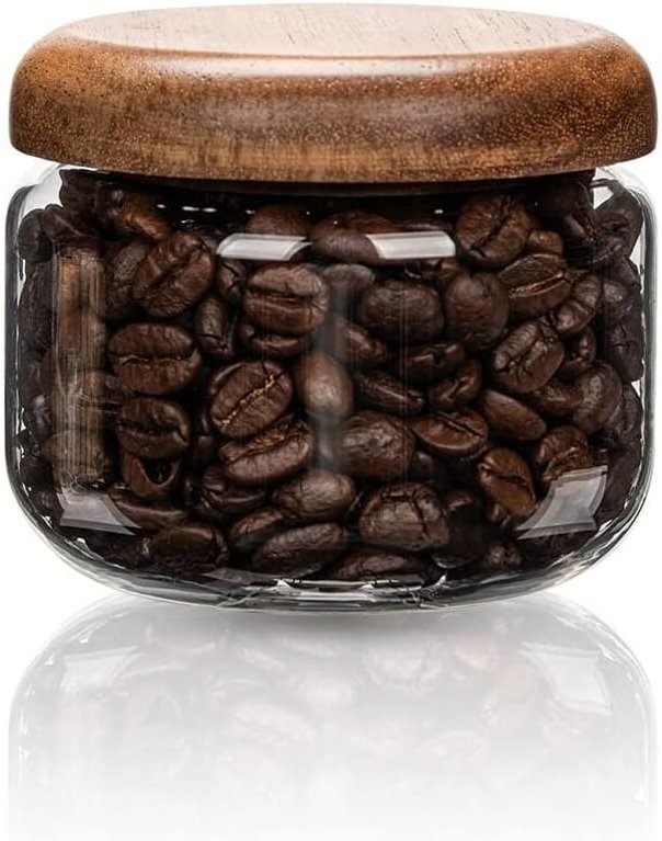 DOLASO Frischhaltedosen aus Glas mit Holzdeckel – kleine Kaffeegläser – Speisekammer-Organisation für Hafer, Müsli, Reis...