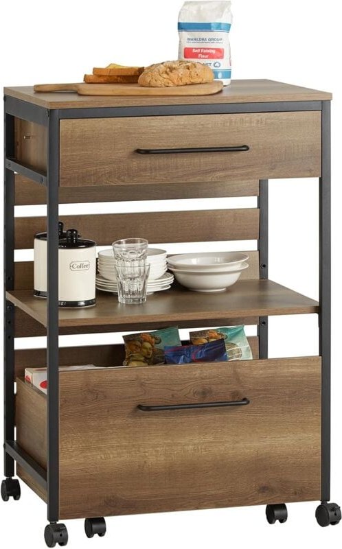 FKW118-PF Servierwagen mit 1 herausnehmbarer Aufbewahrungstruhe Küchenwagen auf Rollen Rollwagen Barwagen Vintage bht ca...