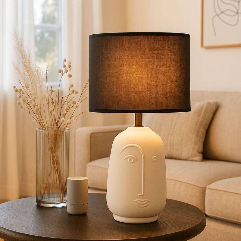 Fischer&honsel - Tischleuchte Nachttischlampe Tischlampe Beistellleuchte Schlafzimmerlampe Leseleuchte, Keramik weiß, St...