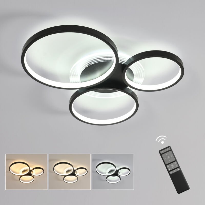 GOECO Runde LED-Deckenleuchte, Schwarz, 51 cm, 41 W, ferngesteuerte Dimmfunktion (3000–6500 K), einstellbares warmweißes...