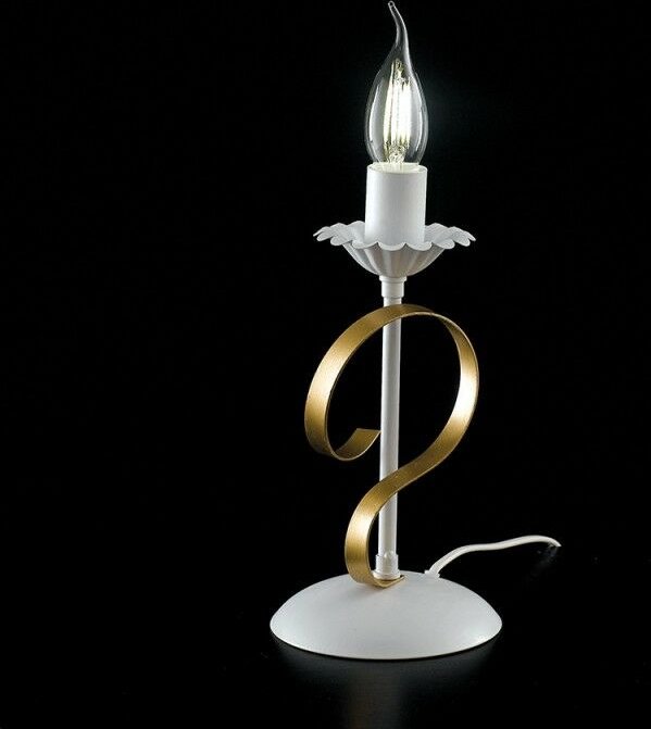 Tischlampe aus weißem Eisen shabby Gold ein Licht 13x h25 cm