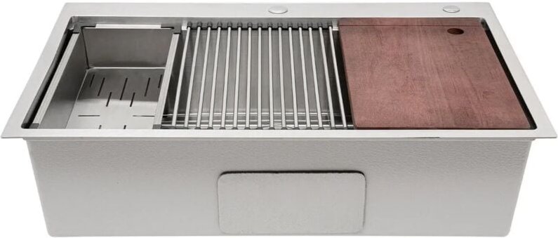 Einzelbecken-Küchenspüle, Edelstahlspüle, Spülen-Set für den Hausgebrauch, mit Schneidebrett und Zubehör, Unterbauspüle ...