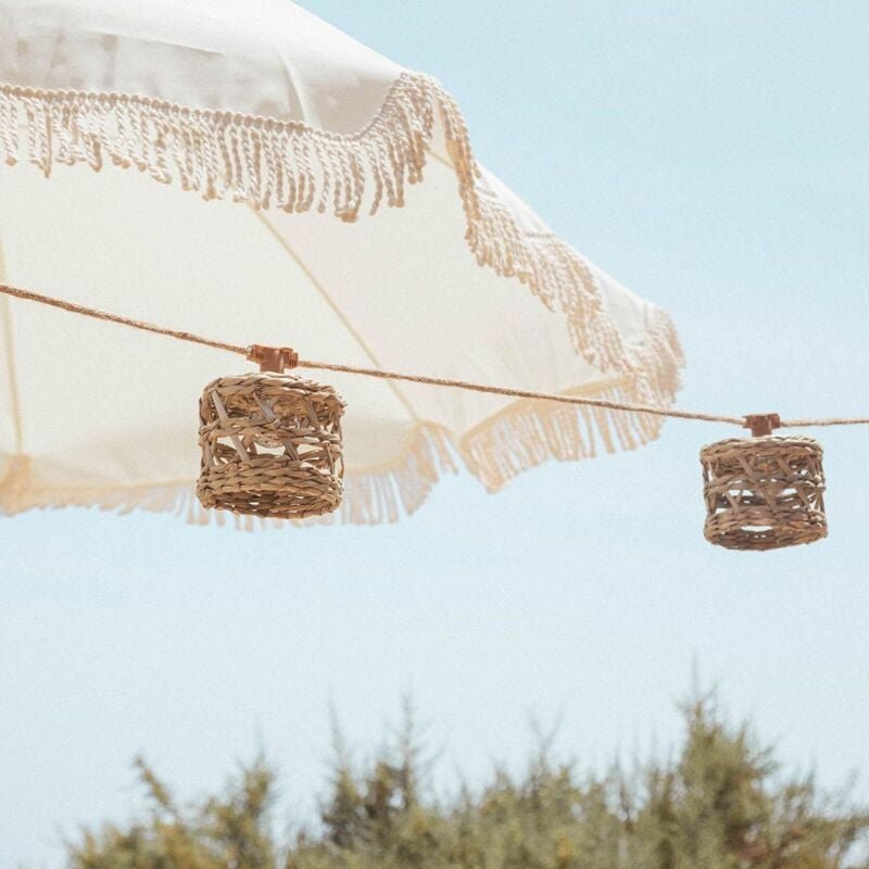 Licht-erlebnisse - Solar Outdoor IP44 Jute Seegras 5m lang + 3m Kabel 10x led 2700 k warmweiß außen Garten