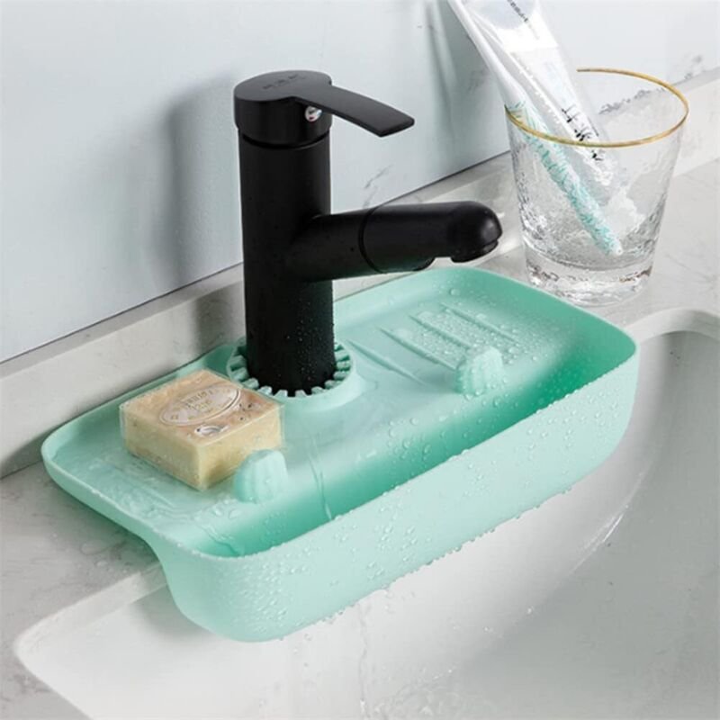 Silikon-Trockenmatte mit Wasserhahngriff und Schwammhalter, Schwammhalter für die Küchenspüle, Trockenmatte für Küchen- ...