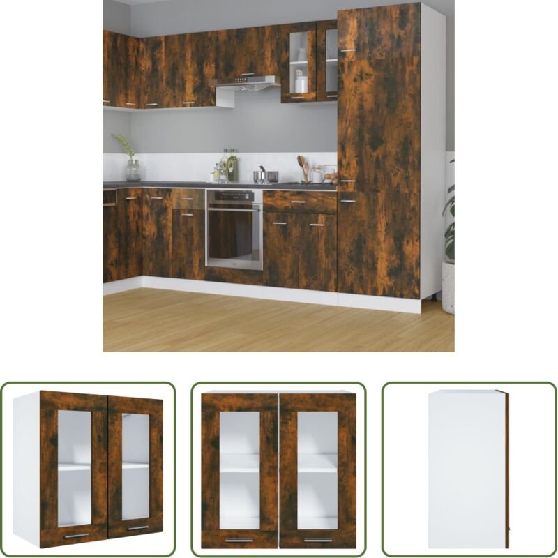 vidaXL Glasregal - Hängeschrank Lyon Glas Räuchereiche 60x31x60 cm Holzwerkstoff