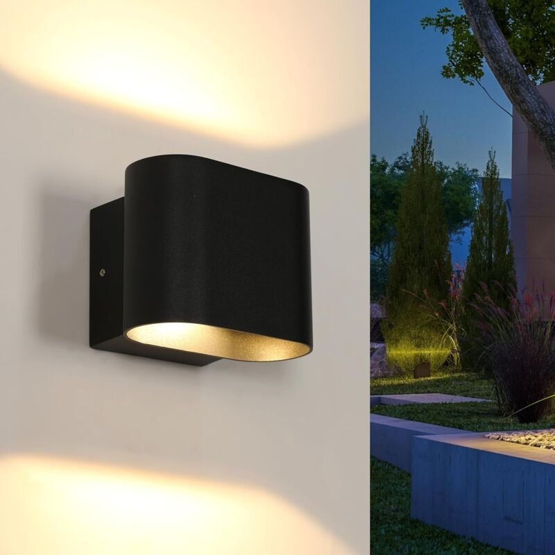 GOECO Moderne Wandleuchte für den Innen- und Außenbereich, Schwarz, 14 W, IP65 wasserdicht, 350° verstellbar, warmweißes...