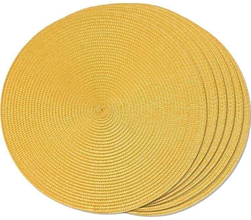 6er-Set runde, gelbe, geflochtene Platzsets für Esstische, rutschfest, gewebt, abwaschbar, 38 cm