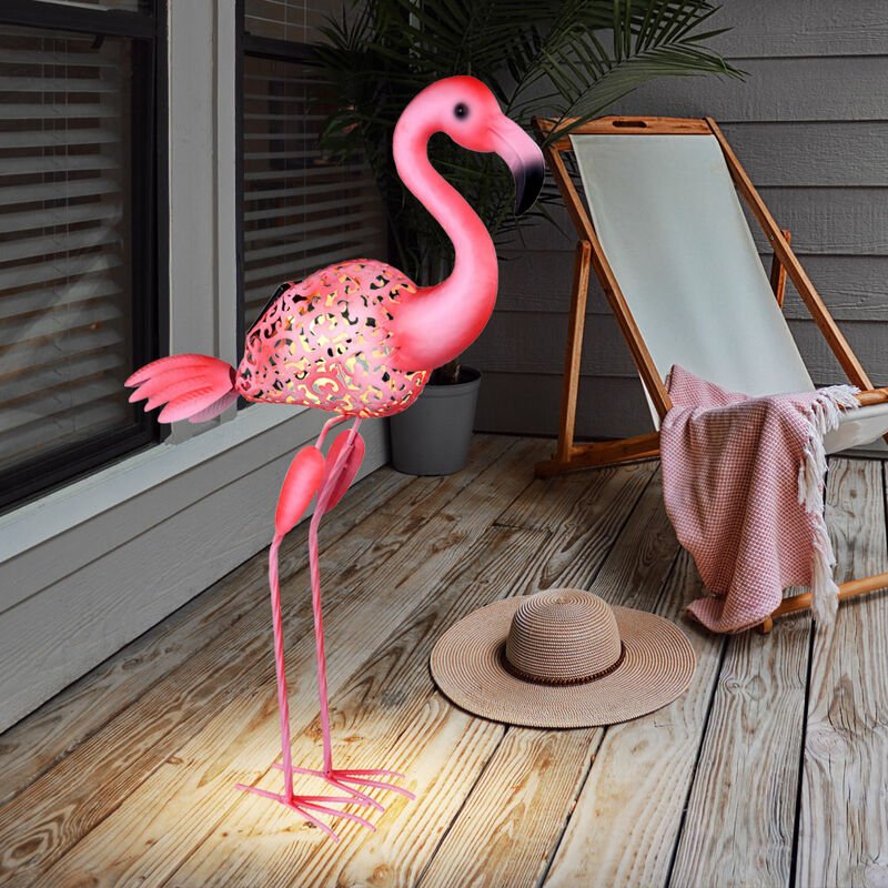 Solarlampen für Außen Figur Garten Skulptur Außenleuchte Solar Gartenlampen Flamingo Form, mit Erdspieß pink, 1x LED, H ...