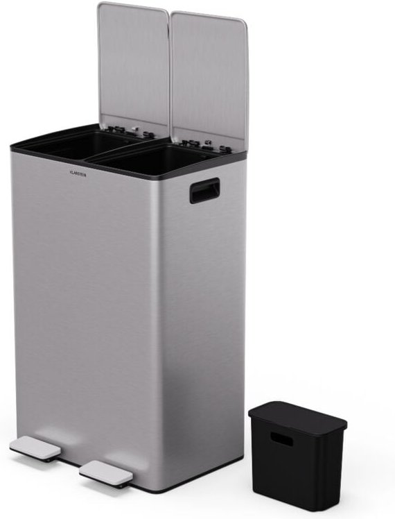 Klarstein - EcoVista Mülleimer - 60L Abfalleimer mit 2 Fächern & 3L Kompostbehälter, Soft-Close, Edelstahl, Küchen-Abfal...