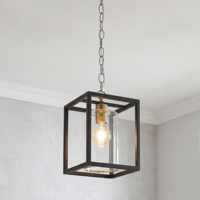 Hängelampe Metall Glas 20 cm breit H: max. 140 cm in Schwarz Gold E27 Vintage Pendelleuchte