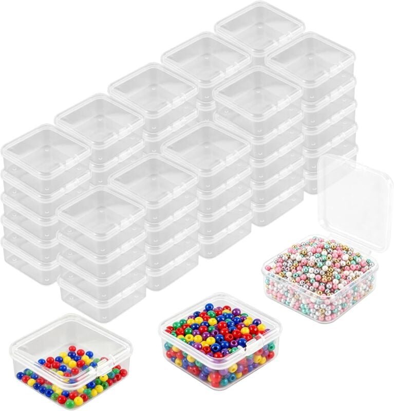 50 kleine Aufbewahrungsboxen, 4,5 x 4,5 x 2 cm, transparente Mini-Aufbewahrungsboxen aus Kunststoff mit Deckel, kleine A...