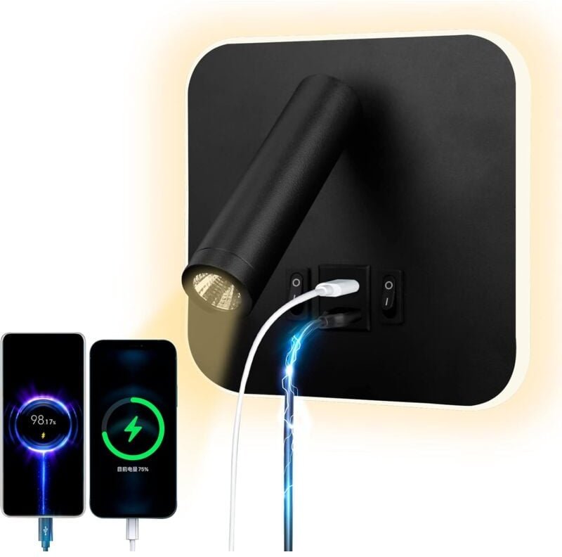 Thumbnail - LED-Leselicht, Wandlampe, usb Typ-C, Dual-Ladefunktion, Mundschalter, einstellbar, 12 w, LED-Strahler, 3000 k, Wandmonta...
