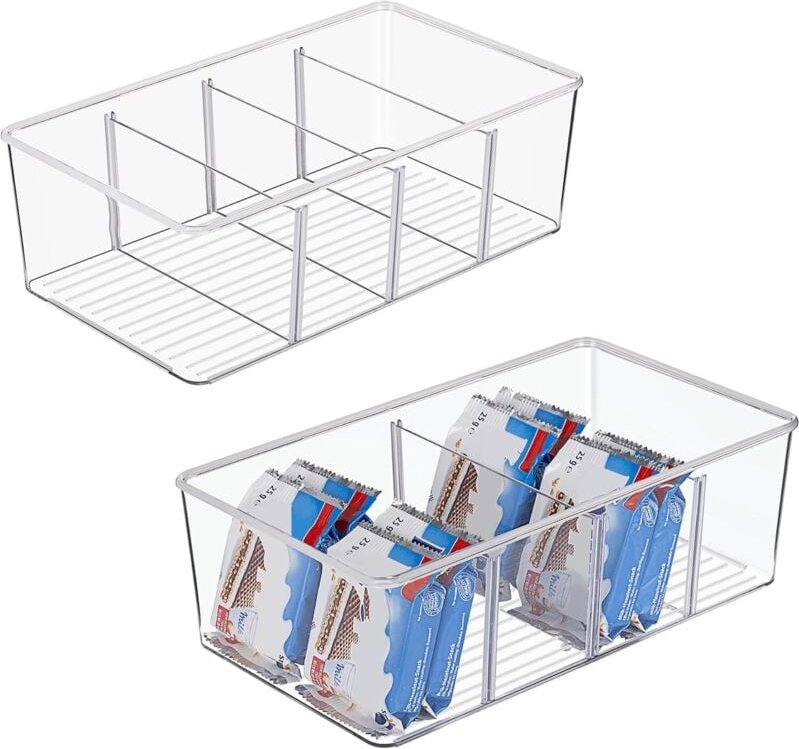 Kühlschrank-Aufbewahrungsbox, 2er-Set transparente Kunststoff-Aufbewahrungsboxen für Speisekammer, Küche, Kühlschrank, S...
