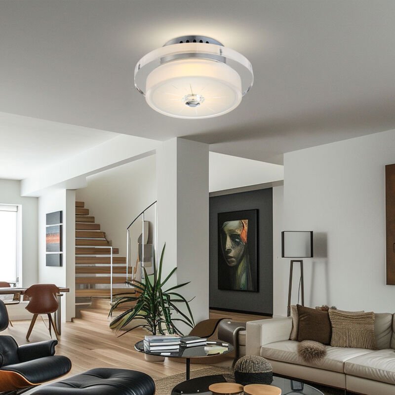 Globo Lighting - Deckenleuchte Chrom Küchenlampe rund led Deckenlampe Glas Flurleuchte, 9W 710lm warmweiß, DxH 20 x 10,5...