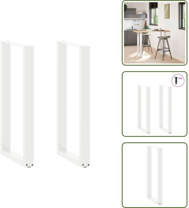 The Living Store Bartischbeine U-Form 2 Stk. Weiß 50x(100-101) cm Stahl - Tischbein