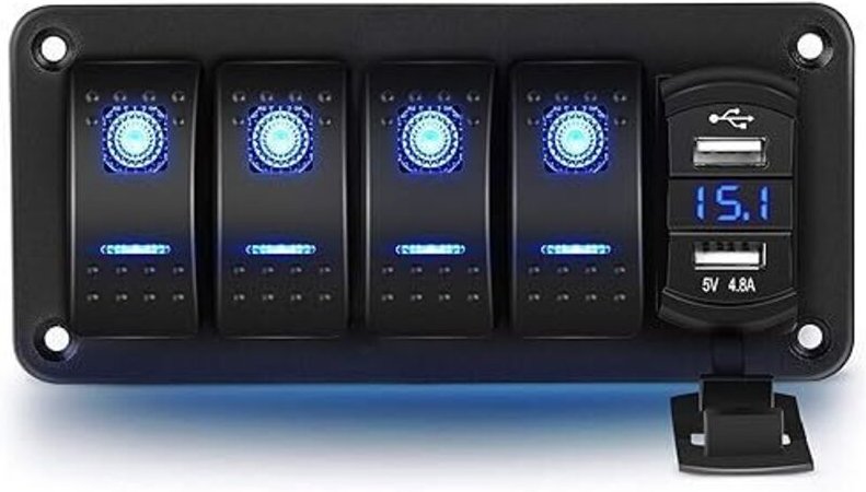 4-Gang-Wippschalter-Panel, 12 V/24 v, wasserdichter Wippschalter mit zwei USB-Ladebuchsen für Autos und Boote - Lntyq