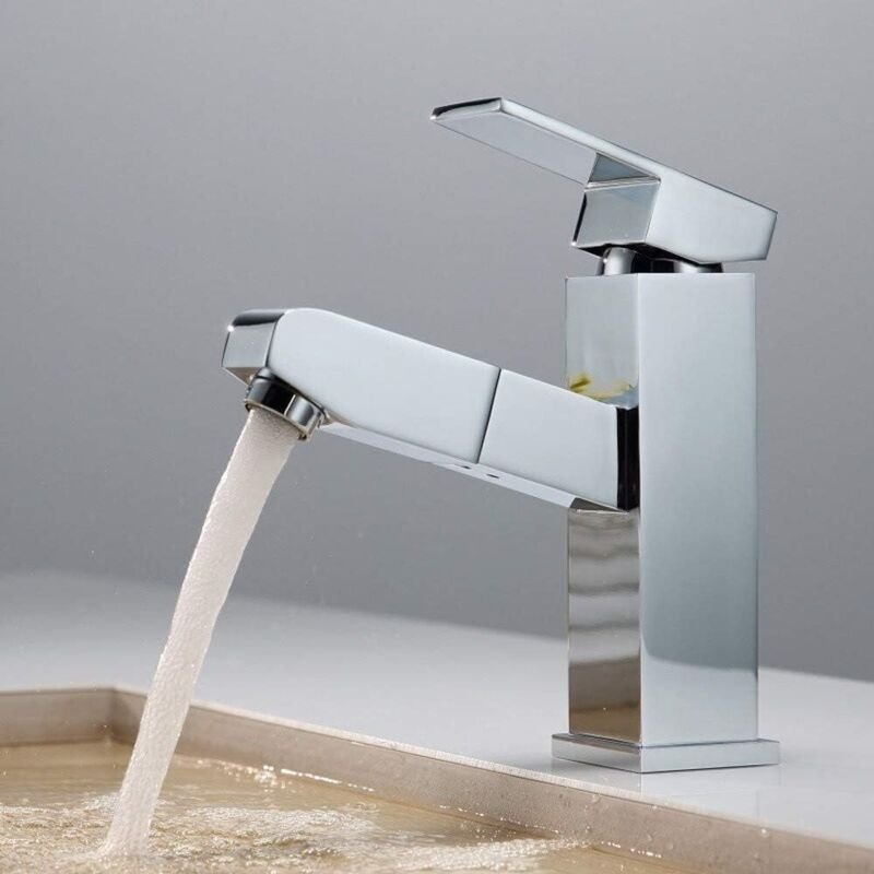 Küchenarmatur mit Ausziehbrause, 360° schwenkbarem Auslauf, Warm- und Kaltwasseranschluss, Waschbeckenarmatur aus verchr...