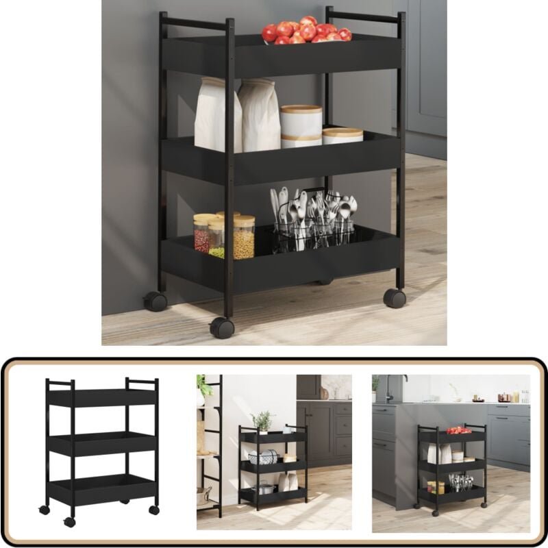 Küchenwagen Schwarz 50x30x70 cm Holzwerkstoff - Küchenwagen - Servierwagen - Mobiliar - Esstisch - Küchentisch