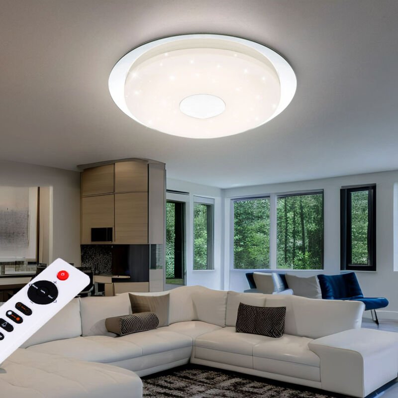 Globo - Deckenleuchte dimmbar mit Fernbedienung Deckenlampe Wohnzimmerlampe mit Sternenhimmel Effekt, opal, Memory Funkt...