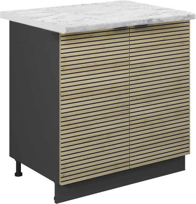 Vicco - Spülenunterschrank Fame-Line, Eiche Paneel, 80 cm mit Regal, ap Marmor