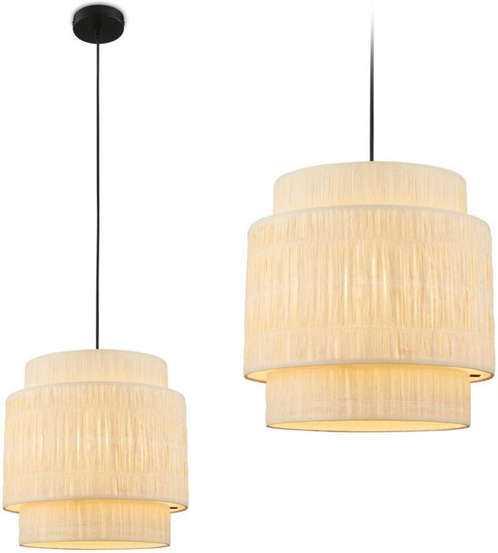 Briloner - Papper Pendelleuchte, Bastschirm, Boho-Stil, E27 Fassung, Natur, Ø30 x 12,8 cm