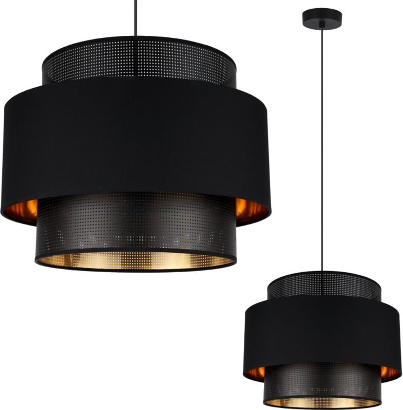 Asti Trio Hängelampe Schwarz Und Gold 40cm Netzgewebe
