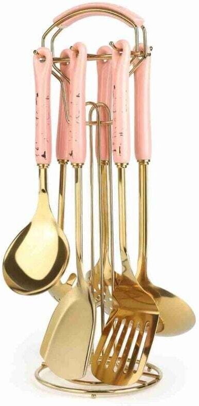 Vtizikl Ensemble D'Ustensiles De Cuisine, 7 Kit Ustensiles De Cuisine En Silicone Pour Set D'Accessoires De Cuisine, ros...