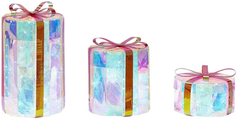 Outdoor led Weihnachtsbeleuchtung 3er Set Mehrfarbig Metall in Geschenkform mit Stromanschluss zum Aufstellen für Außen ...