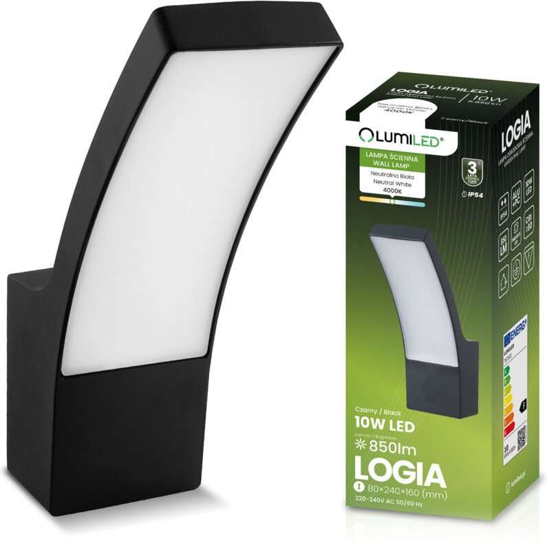 LED-Fassadenleuchte für den Außenbereich, Wandleuchte, schwarz, Gartenleuchte, 10 W, 4000 K, IP54, LOGIA LUMILED