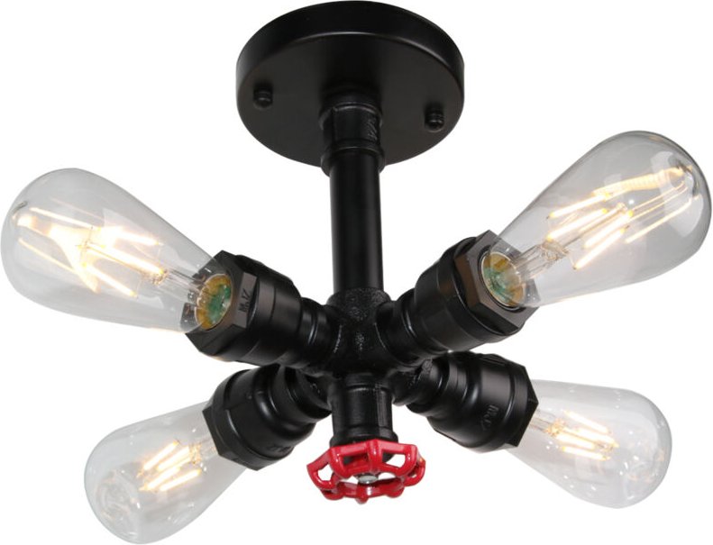 Industrielle Deckenleuchte Wasserrohr 4x E27 Fassung Deckenlampe Vintage Rohr Lampenschirm - Ohne Leuchtmittel (Schwarz)