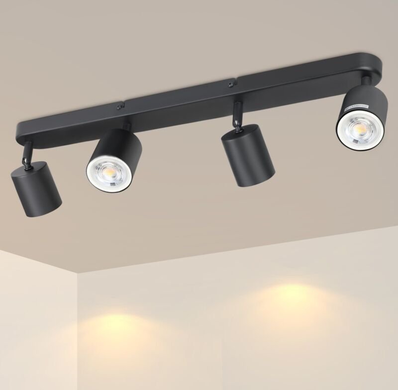 Led Deckenleuchte 4 Flammig Deckenstrahler Schwarz - Deckenlampe Wohnzimmer Strahler 350° Schwenkbar Deckenspots GU10 Sp...