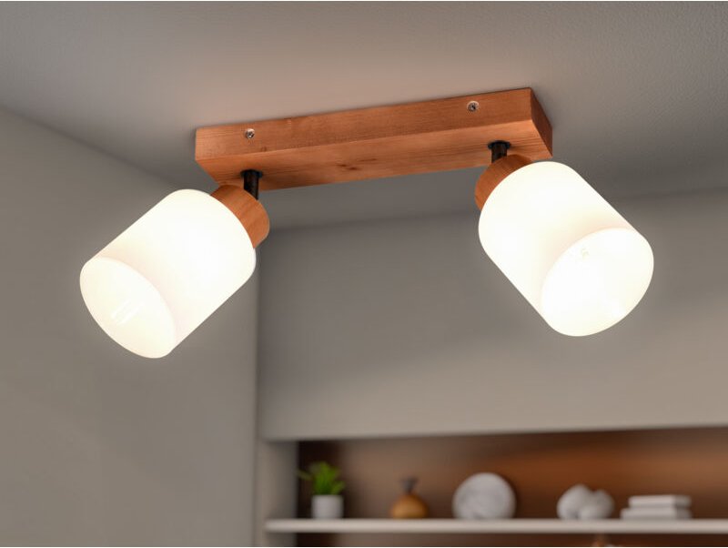 Reality Leuchten - Deckenstrahler assam 2 flammig Korpus Holz & Glasschirme Weiß, Breite 30cm