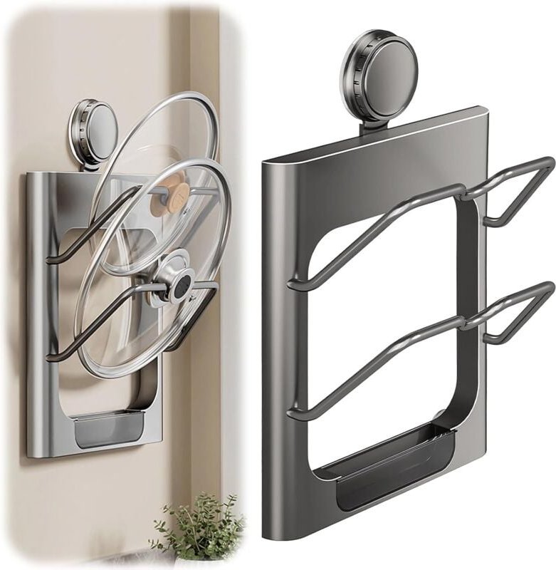 Deckelorganizer mit Saugnapf, praktischer Wandhalter für Topfdeckel, mit Wasserschale, kein Bohren erforderlich, für die...