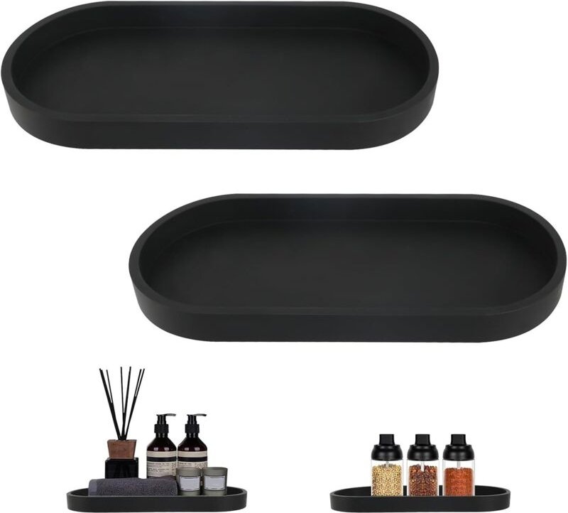 Stück Badezimmertabletts, dekoratives Tablett, rechteckiges Tablett, schwarzes rutschfestes Tablett für Waschtisch, Bade...