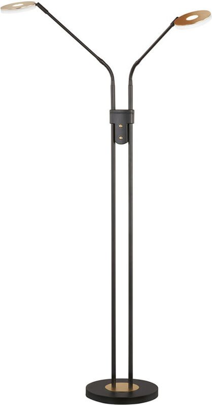 Led Stehleuchte dent Schwarz / Gold 2 flammig mit Dimmer, Höhe 150cm
