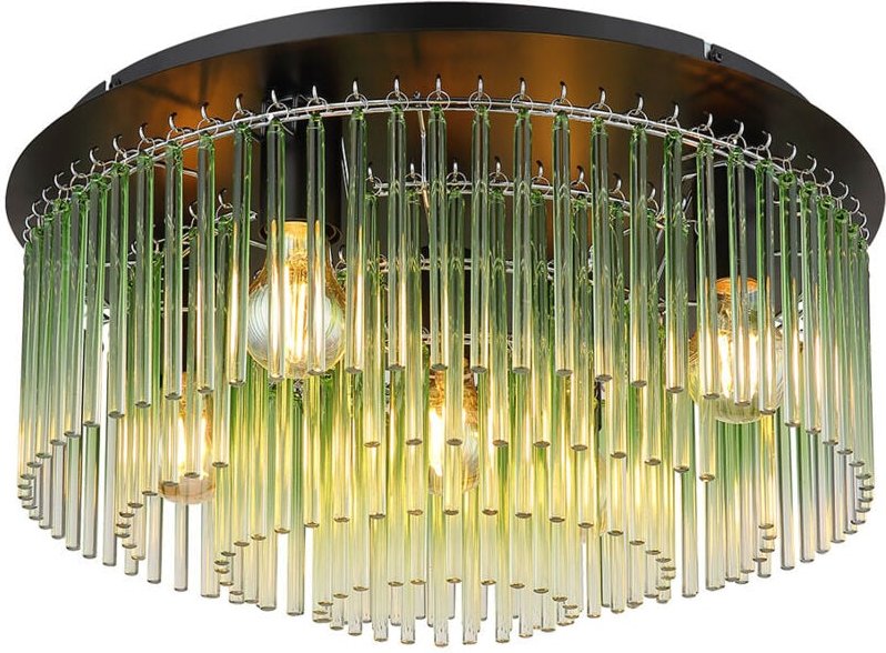 Globo - Wohnzimmerlampe Deckenleuchte Glasstäbe Metall Chrom Grün 5-Flammig Leuchte