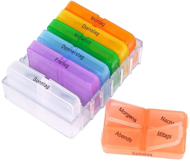 7 Tage Pillenbox Medikamentenbox Tablettenbox Pillendose Pillenturm Spender bunt