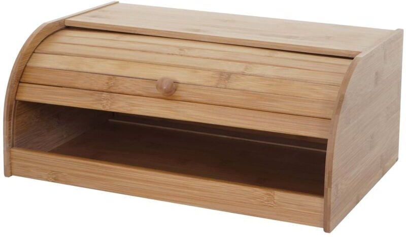 Brotkasten HHG 727, Brotkiste Brotbehälter Brotkorb Brotaufbewahrung, Bambus Rolldeckel 17x40x28cm, ohne Schublade