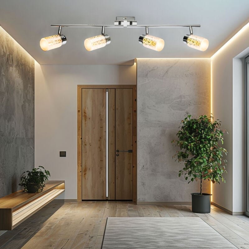 Spotleiste 4 flammig led Deckenleuchte Chrom Wohnzimmerlampe Deckenlampe mit verstellbaren Spots, 4x 4W 4x 400lm warmwei...