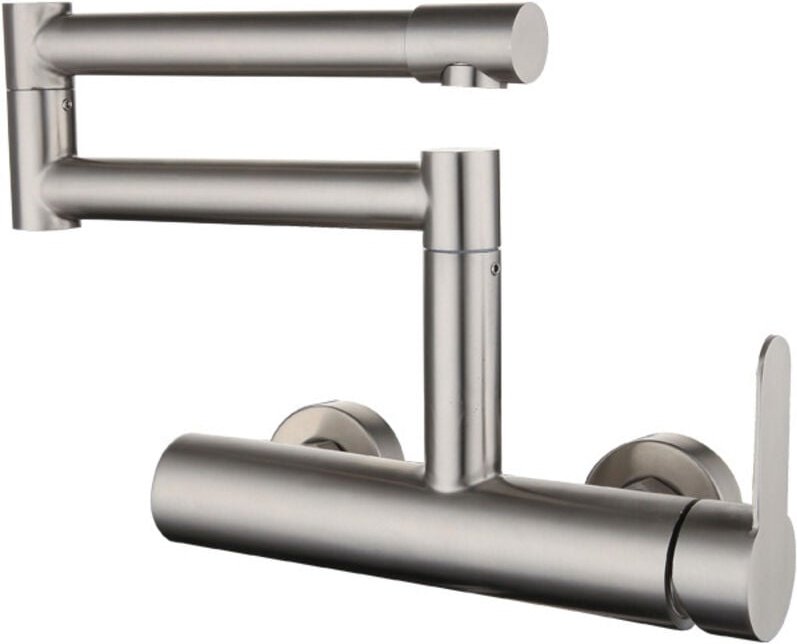 Wandmontierte, klappbare Küchenarmatur, Edelstahl 304, zwei Hahnlöcher, 360° drehbar, Einhebelmischer.