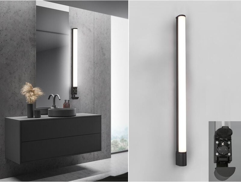 Trio - led Bad Wandleuchte piera mit Steckdose Schwarz - Spiegelleuchte, Breite 119cm