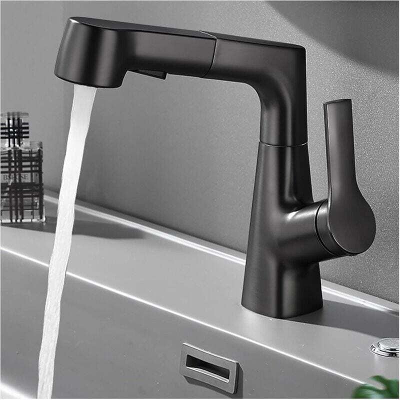 Schwarze Küchenarmatur mit Brause, flexiblem Schlauch, 360°-Schwenkfunktion, Warm- und Kaltwasseranschluss, 2 Strahlarte...