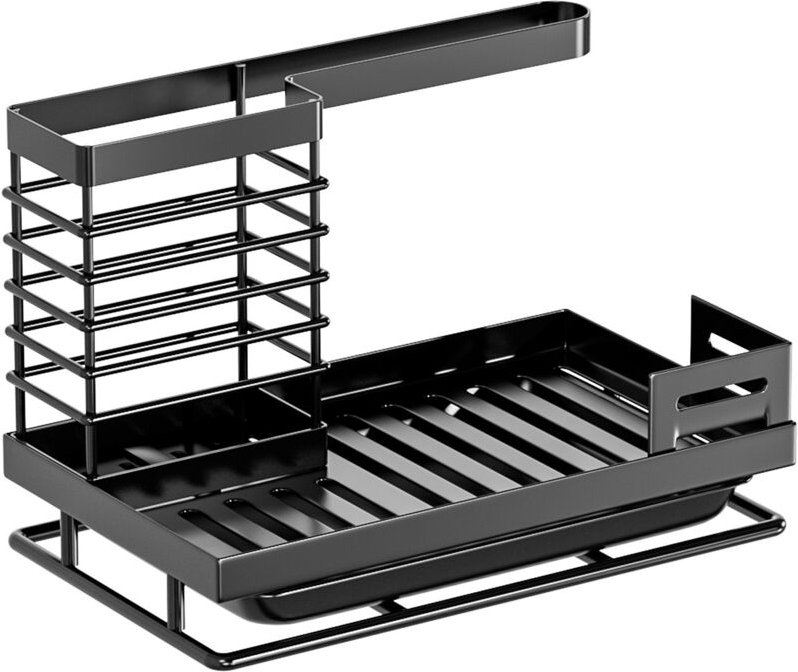 Küchenspülen-Organizer mit Tuchhalter, Organizer aus Kohlenstoffstahl mit herausnehmbarer Wasserschale für Schwämme, Spü...