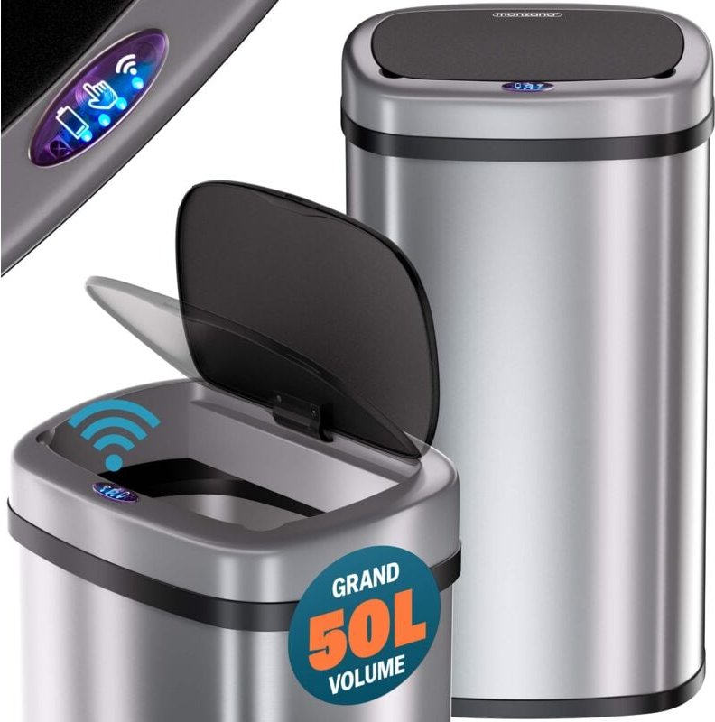 Thumbnail - Mülleimer mit Sensor Küche 50L Edelstahl Automatik Deckel Klemmring inkl. USB-Kabel Abfalleimer Groß Papierkorb led Anze...